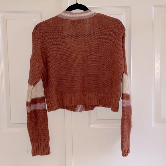 NWOT AEO American Eagle Burnt Orange Pink White Macaron Knit Cardigan Sweater - Picture 5 of 5
